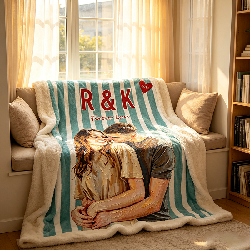 Personalized Painting Couple Photo Blanket Custom Photo Throw Blanket Gift 
