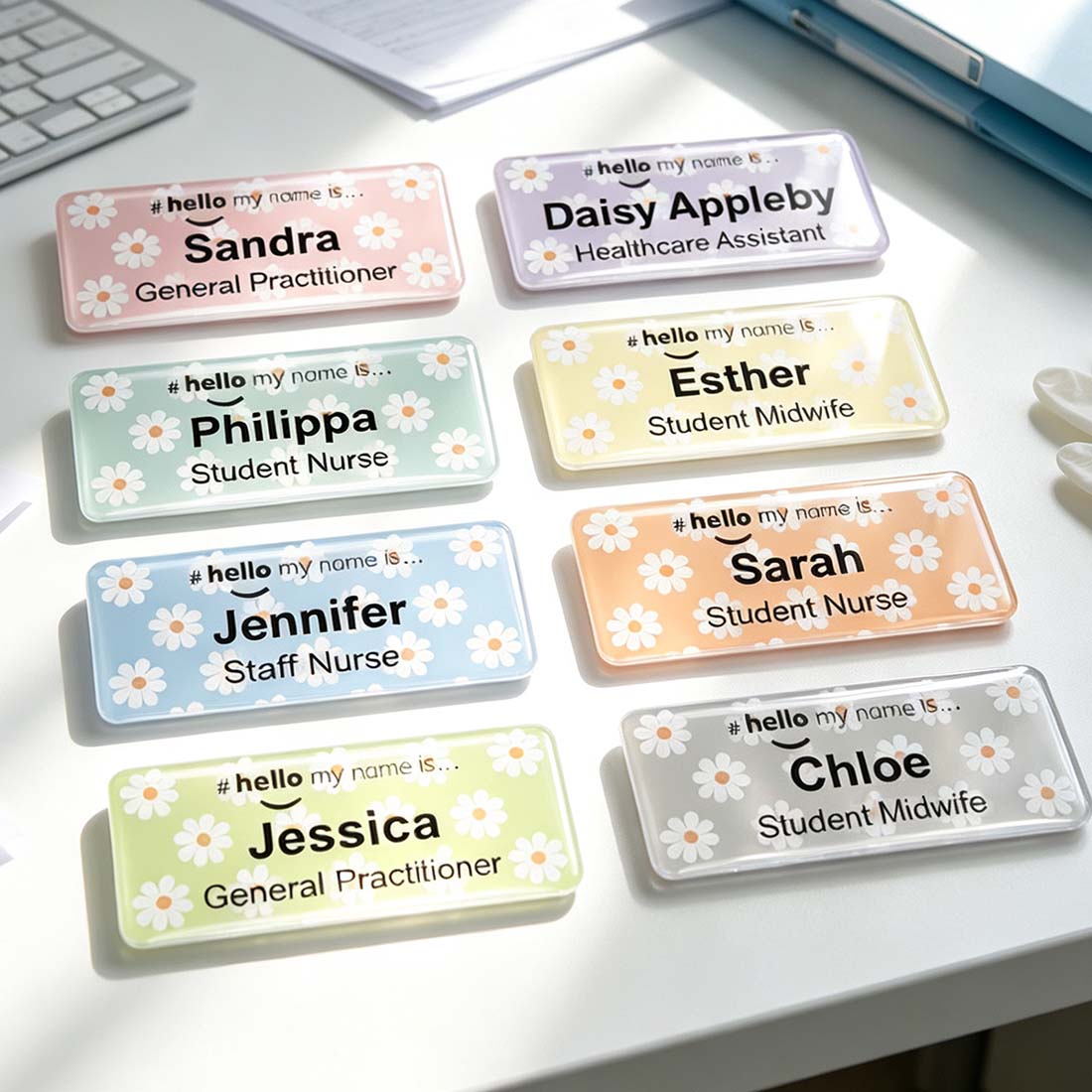 Acrylic Finish Hello My Name Is Daisy Name Badge Student Nurse Doctor Midwife Hospital NHS Practitioner Nursery School Preschool 