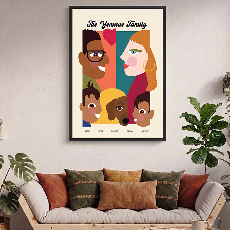 Personalized Family Portrait Canvas Custom Family Illustration with Names Modern Minimalist Wall Art Unique Family Gift Housewarming Decor