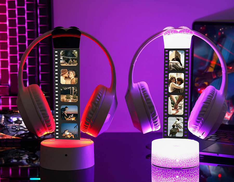 Personalized LED Headphone Stand with Lights,RGB Light Headset Holder,Custom Headphone Display with Photos,Gift for Boyfriend 