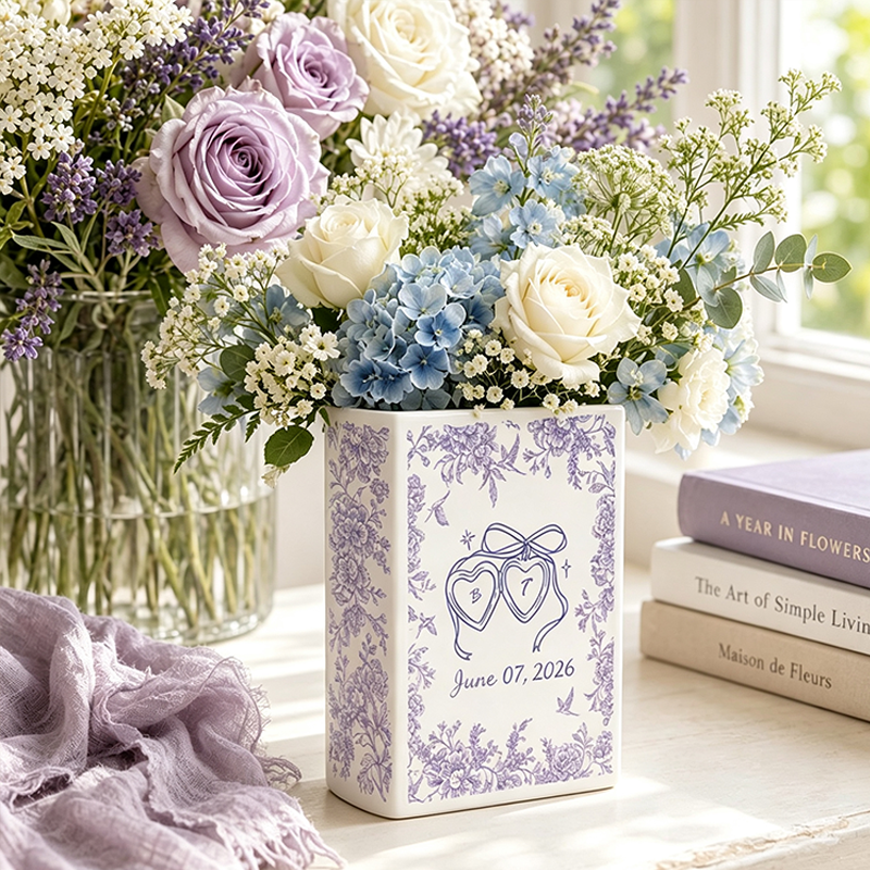Personalized Wedding Book Vase Toile de Jouy Vase Bridal Shower Gift Custom Wedding Vase Couple Wedding Gift Anniversary Gift