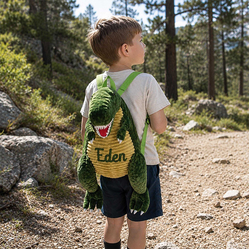 Personalized Hand Embroidered Kid Dinosaur Plush Backpack