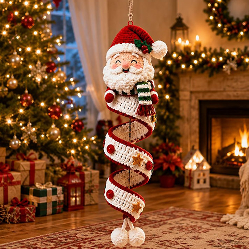 Christmas Crochet Ornament Kit, Soft Cotton Yarn DIY Spiral Santa Snowman Hanging Decor Material Pack, Holiday Craft Gift