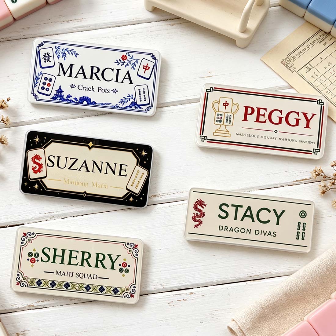 Personalized Mahjong Name Tag, Custom Acrylic Game Party Badge Magnetic Back