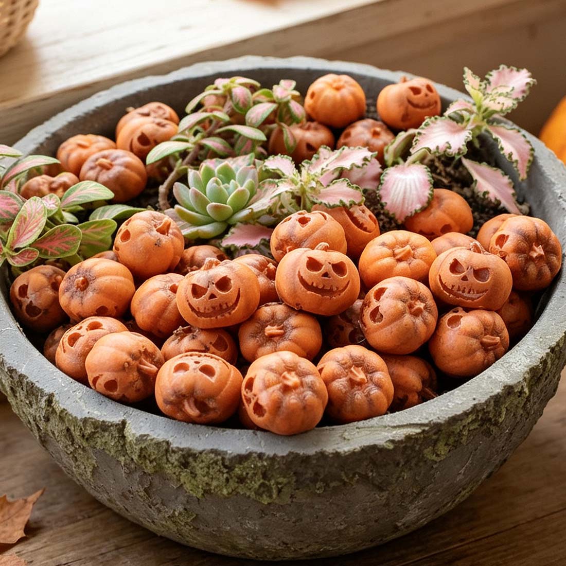 Mini Pumpkin Set of 20 PcsTiny Carved Face Pumpkins for Succulent Gardens