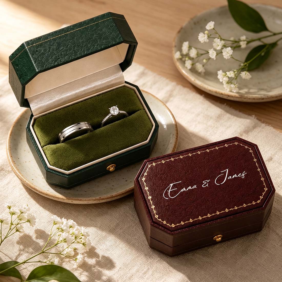 Personalized Octagon Ring Box Wedding Ring Holder for Two Rings