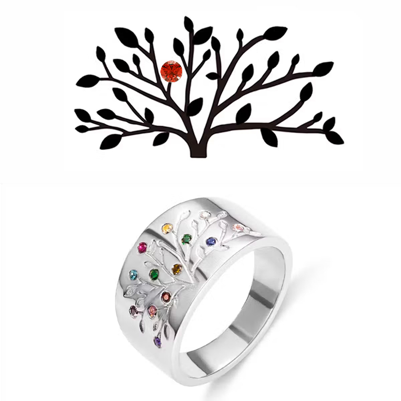 Personalized Family Tree Ring with Birthstones Custom Engraved Jewelry Gift for Mom Grandma Birthday Gift Mother's Day Gift
