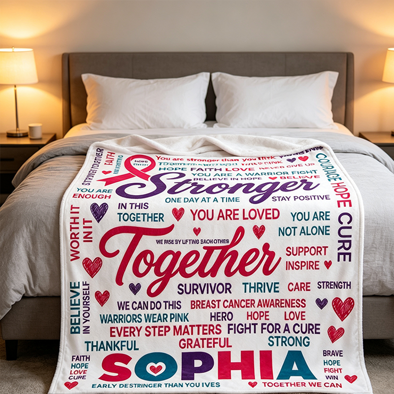 Personalized Breast Cancer Awareness Blanket for Women, Pink Ribbon Throw for survivors, chemo patients, recovery care and support gifts