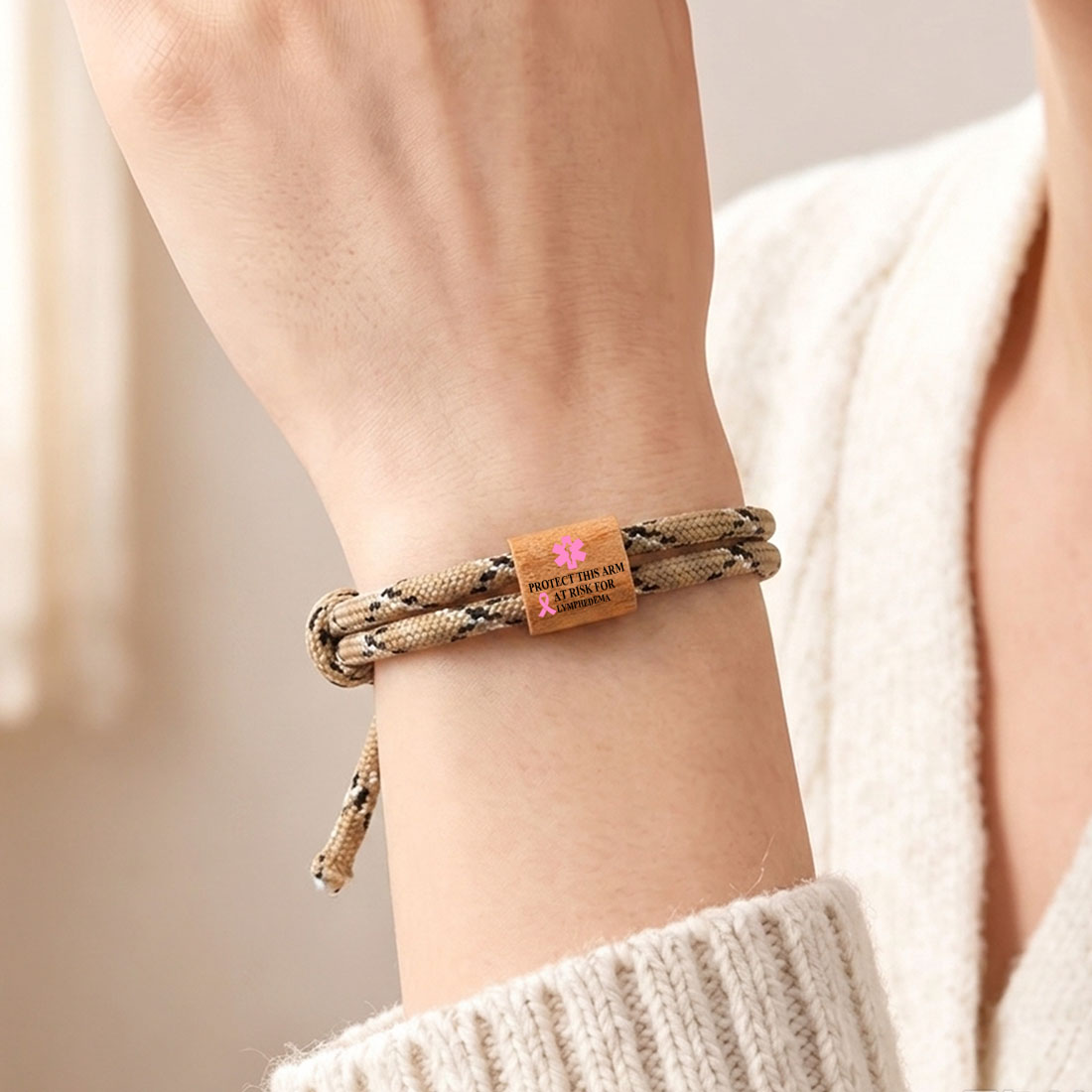 Personalized Star of Life Medical Alert ID Bracelet Emergency Nylon Rope Care Gift for Breast Cancer Woman