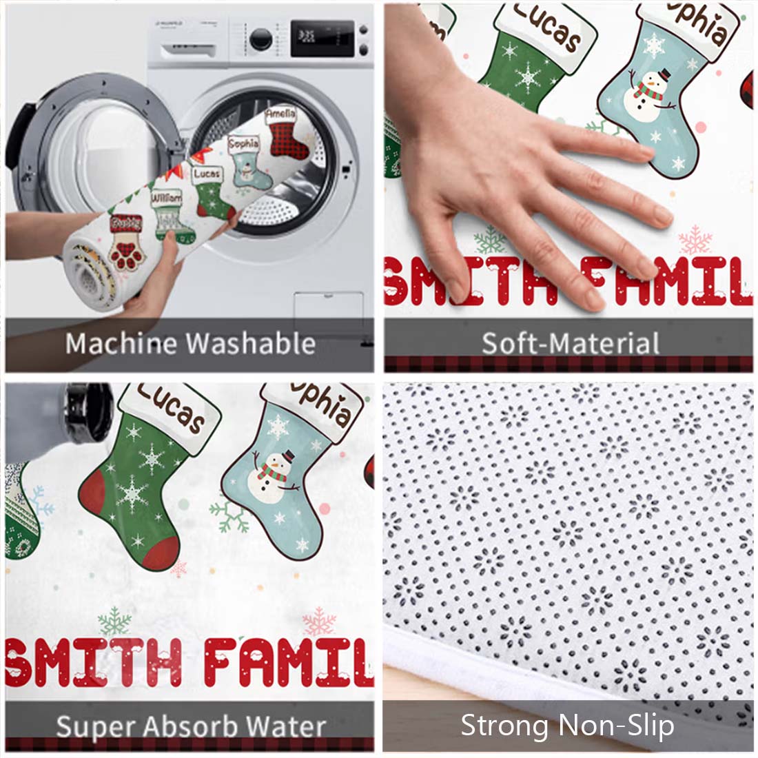 Personalized 1-8 Christmas Stockings Anti-Slip Doormat with Name