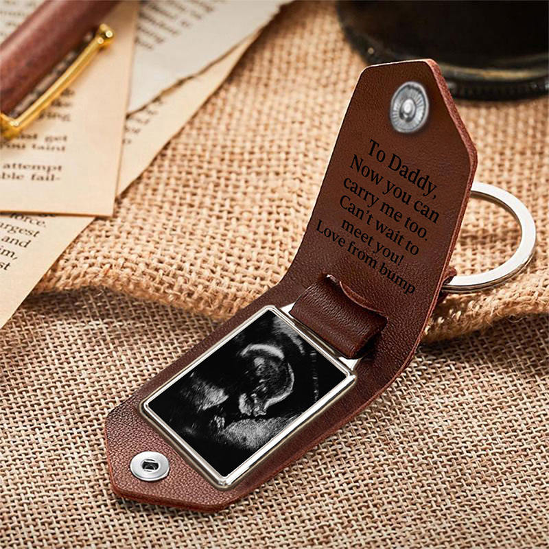 Personalized Ultrasound Leather Keychain Custom Ultrasound Keychain Bump Keyring Dad Birthday Gift from Bump Dad to Be Gift for Husband