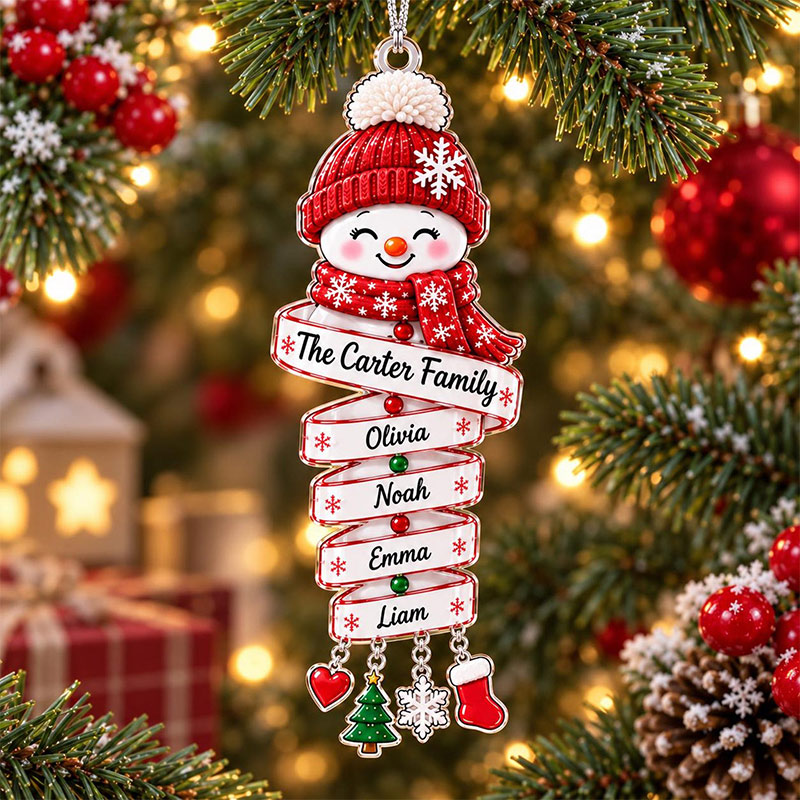 Personalized Snowman Family Acrylic Ornament Custom Family Name Christmas Keepsake 2026 Snowman Kids Ornament Family Holiday Gift