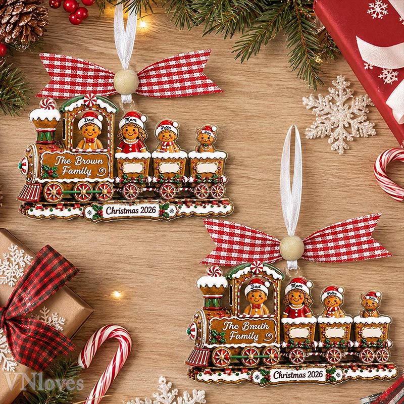 Personalized Gingerbread Family Christmas Ornament Custom Train Cookie Ornament 2026 Family Christmas Gift Holiday Keepsake Christmas Tree Decor