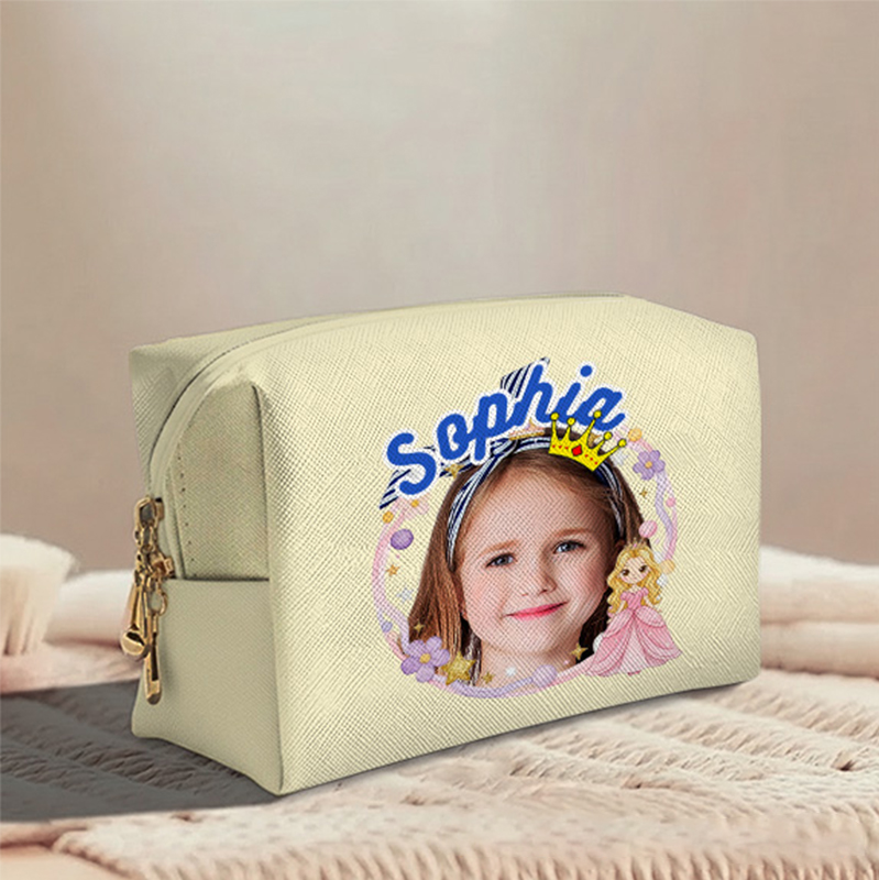 Personalized Cute Princess Custom Face and Name Toiletry Bag for Kids Travel Gifts and Daily Use
