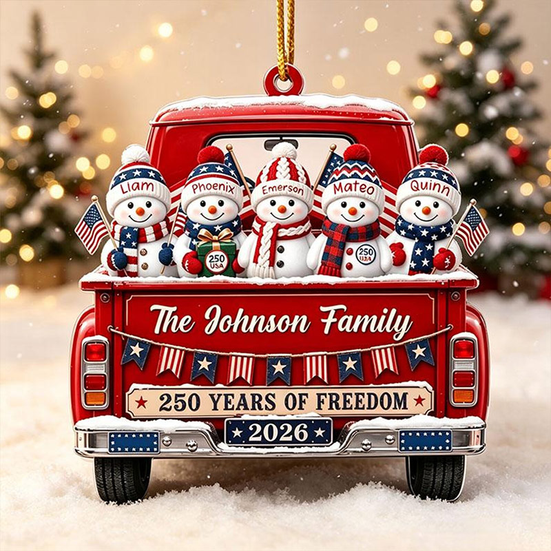 Personalized Family Snowman Christmas Ornament Custom Family Name 250 Years Of Freedom 2026 Christmas Tree Decor Gift For Family