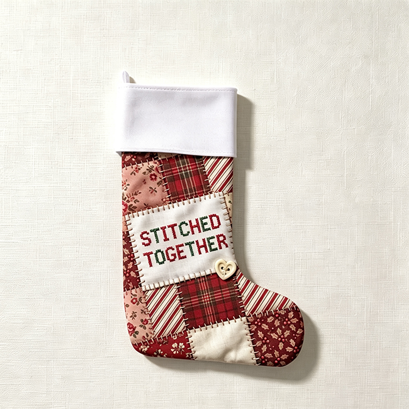Personalized Sewing Themed Christmas Stocking, Sewn With Love Custom Name Xmas Stocking