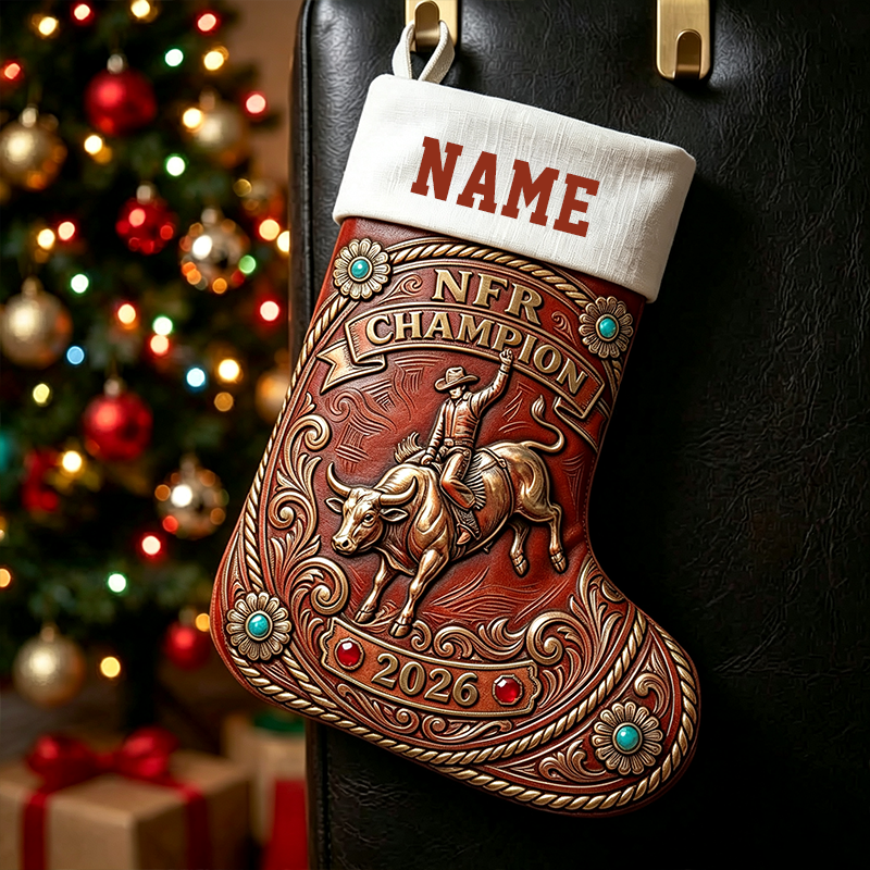 Personalized Name Western Cowboy Boot Christmas Stocking | NFR Rodeo Holiday Decor