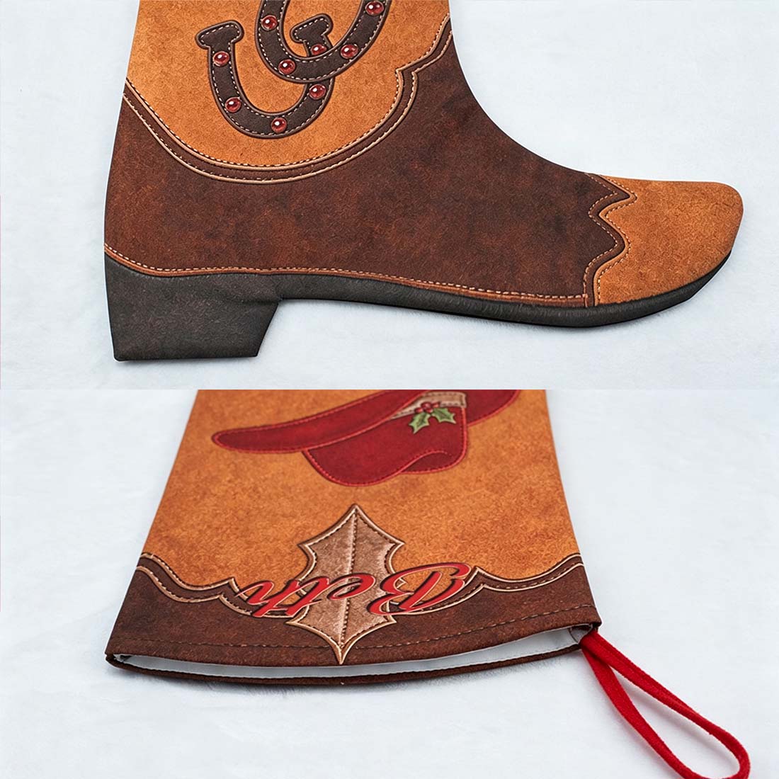 Personalized Cowboy Boot Christmas Stocking Faux Suede Printed Western Holiday Decor