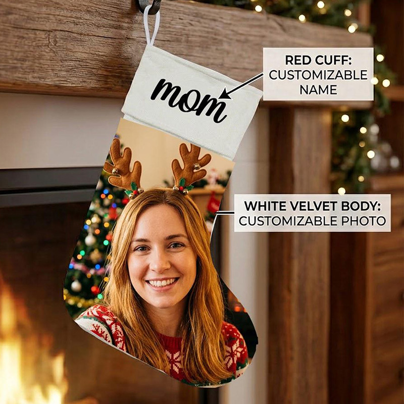 Personalized Family Photo Christmas Stocking Custom Monogrammed Name & Printed Picture Holiday Stockings Christmas Decoration Gift for Family