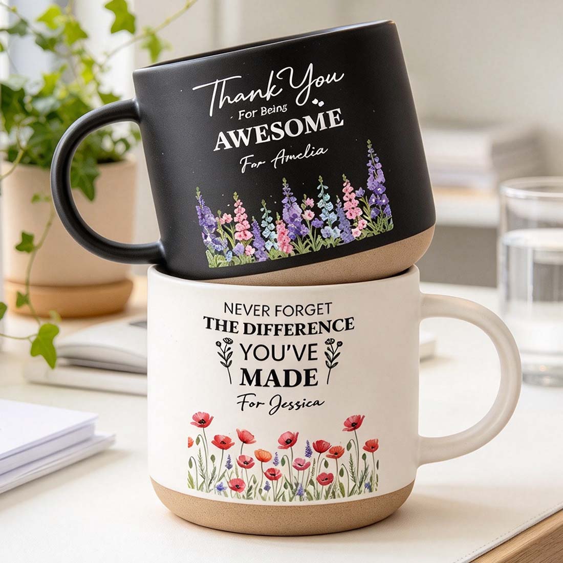 Personalized Birth Flower Ceramic Coffee Mug with Text Daily Use Birthday Office Gift for Colleague Retiree Employee Woman