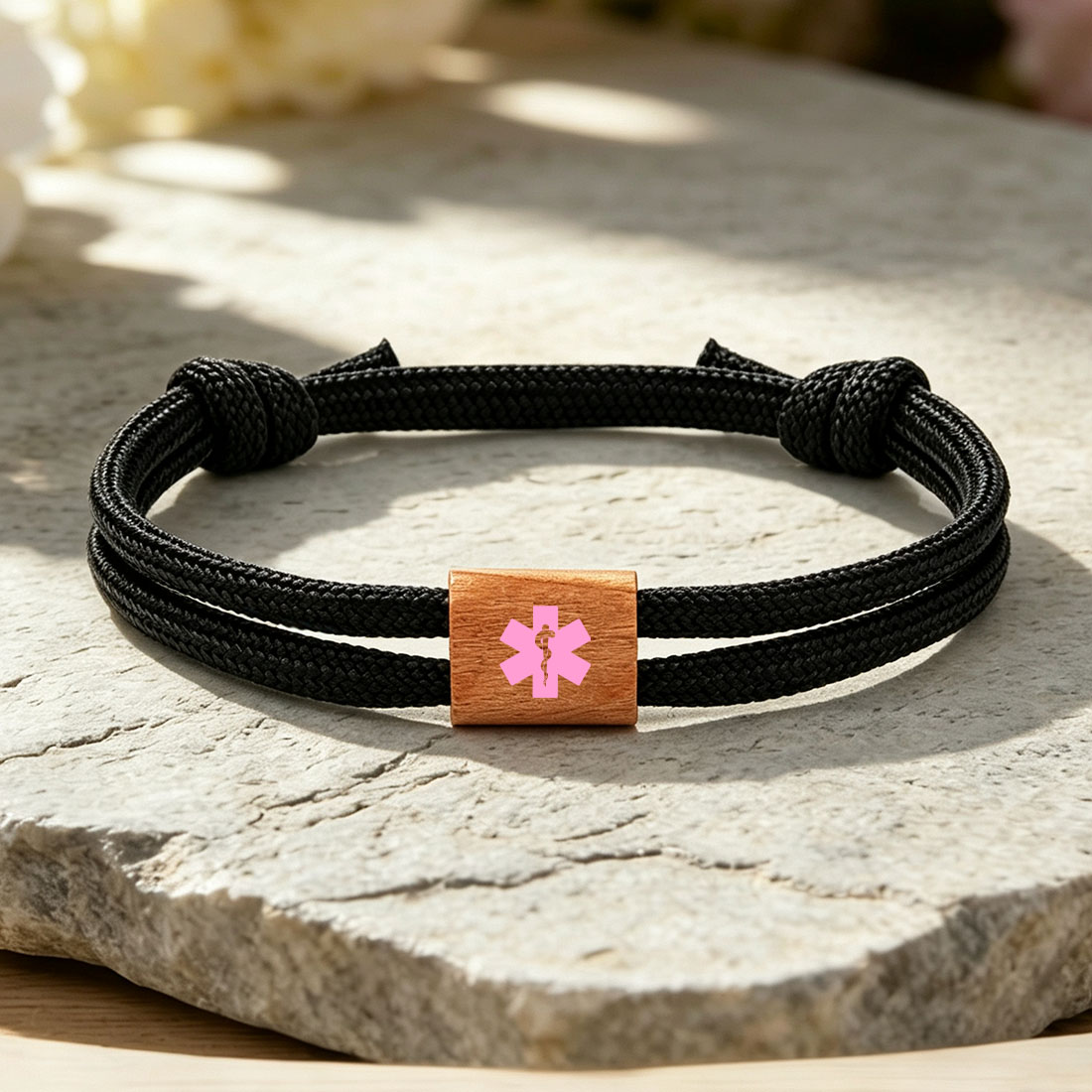 Personalized Star of Life Medical Alert ID Bracelet Emergency Nylon Rope Care Gift for Breast Cancer Woman
