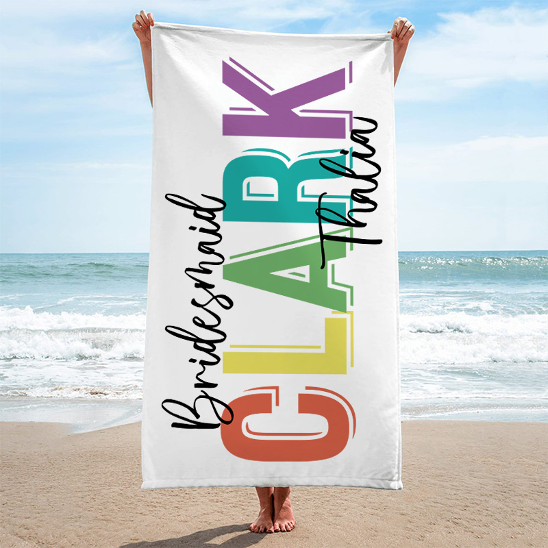 Personalized Bridesmaid Colorful Beach Towel Bride Name Beach Towel Bachelorette Party Gift