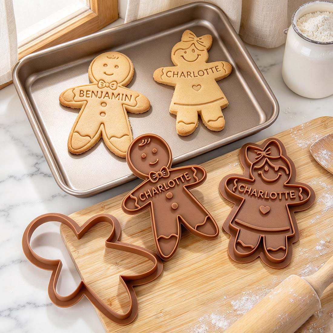 Personalized 3D Printed Snowman Elf Gingerbread Boy Girl Design Cookie Cutter Stamp with Name Christmas Housewarming Gift