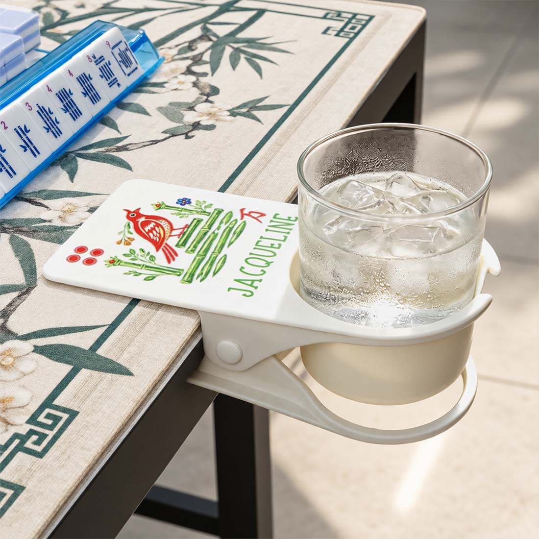 Personalized Mahjong Bird Card Design Table Drink Holder with Name Home Decor