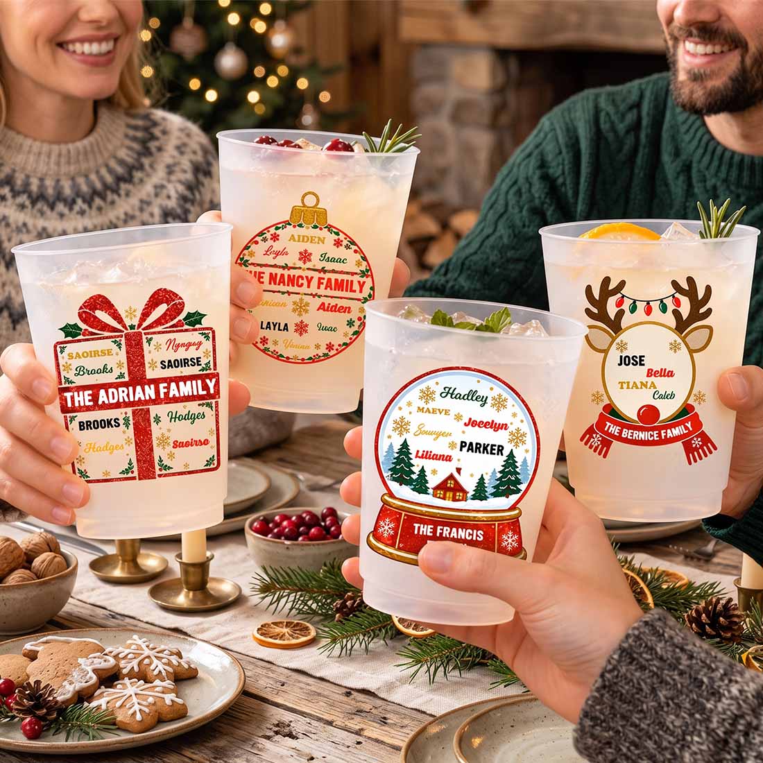 Personalized Family Christmas Element 12-16 oz Plastic Cup with Text and Name Christmas Family Gathering Party Gifts