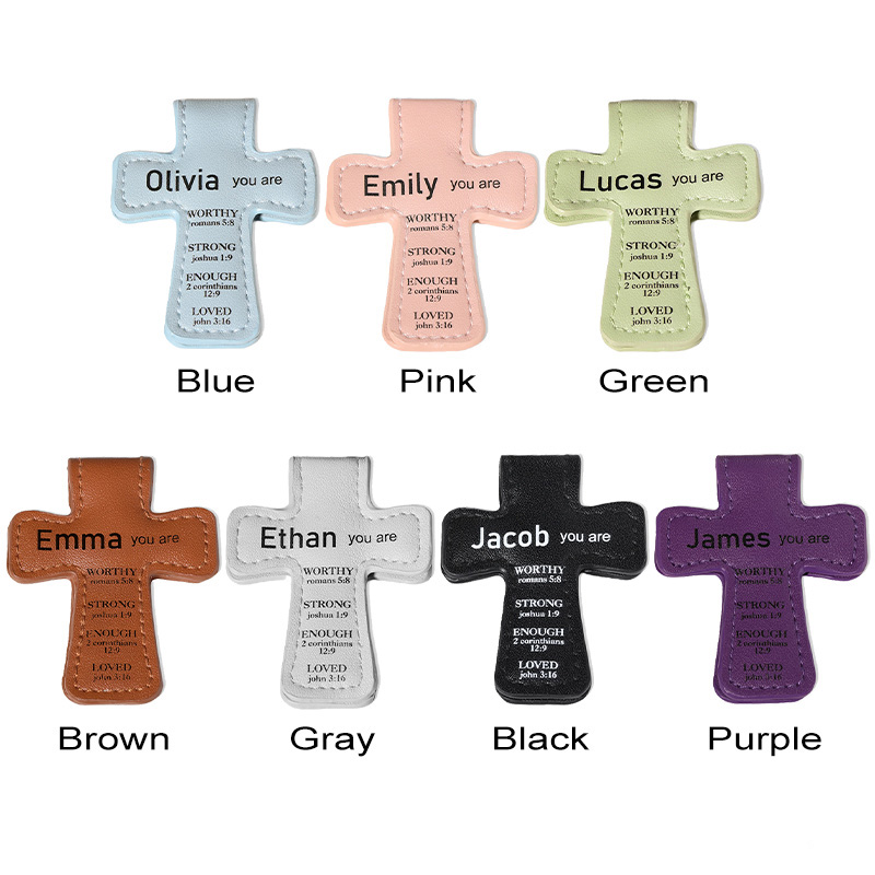 Personalized Inspirational Bible Verses Cross PU Leather Magnetic Bookmark Clip First Communion Baptism Back to School Gift for Christians Bookworms