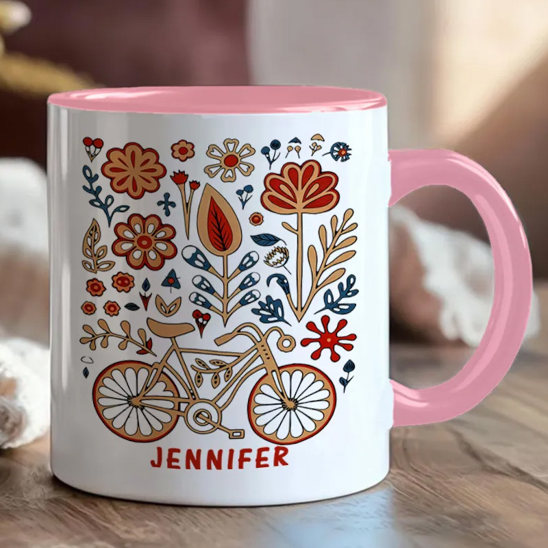 Personalized Flower Bicycle Mug Mountain Bike Gifts Colourful Mug for Biker Friend Birthday for Him or Her for Biker Cycling Riding Lovers