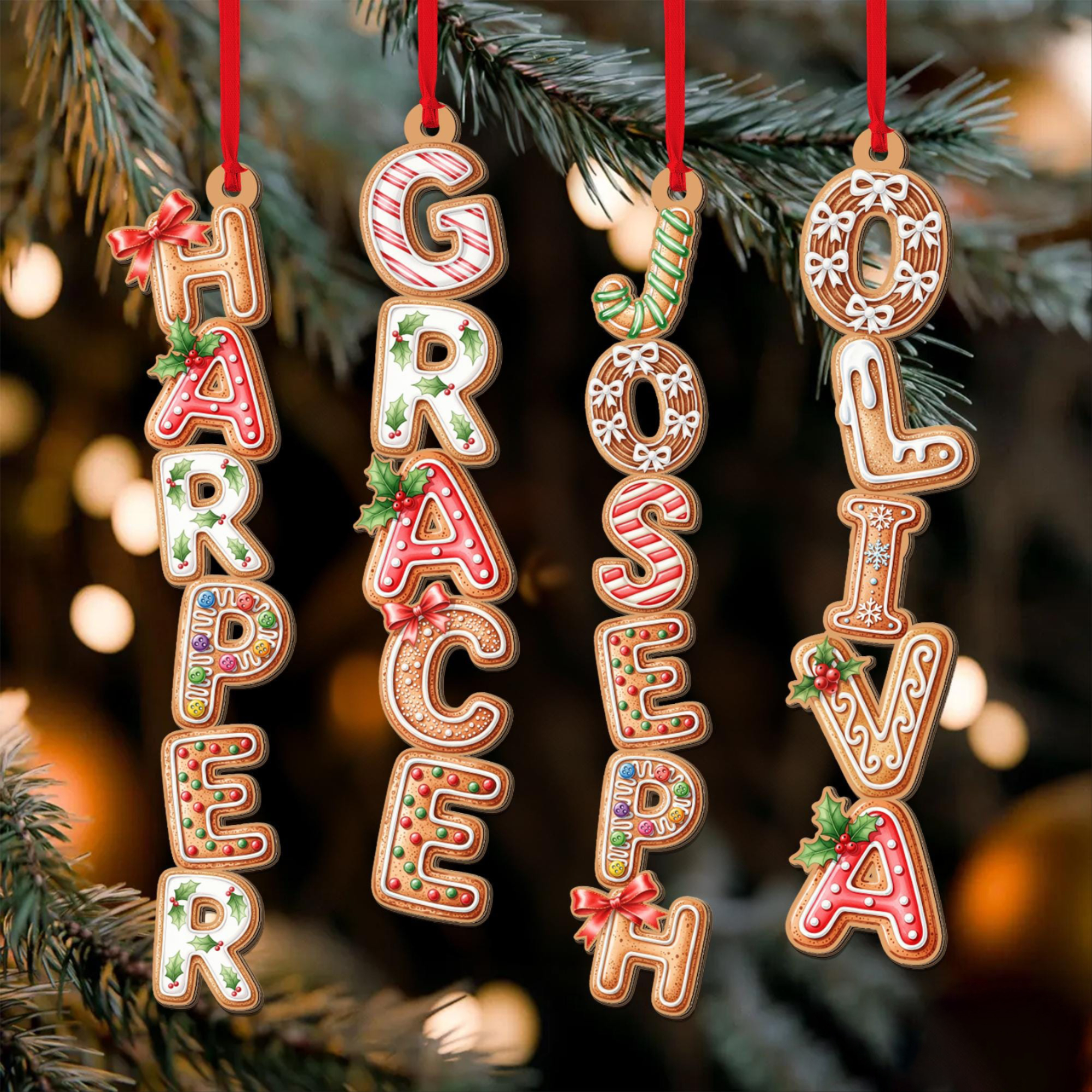 Personalized Gingerbread Alphabet Ornament Kids Name Ornament Christmas Tag for Stockings Kids Christmas Gifts