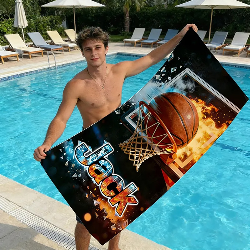 Personalized Basketball Magnetic Beach Towel with Custom Name for Basketball Enthusiasts and Outdoor Lovers