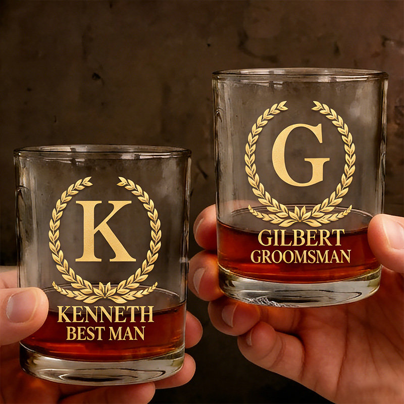 Personalized Groomsman Whiskey Glasses Groom Bachelor Party Whiskey Glasses Laurel Wreath Glasses Cup Best Man Groomsmen Proposal Cup 