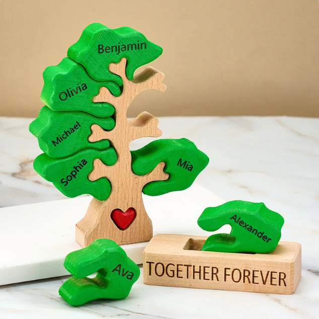 Personalized Family Tree Puzzle Wooden Home Sweet Home Decor Unique Housewarming Gift Custom Family Keepsake for New Home Living Room Decoration