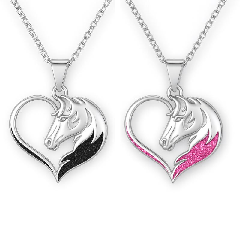 Personalized Horse Head Heart Pendant Necklace Custom Name Unique Holiday Gift for Couples