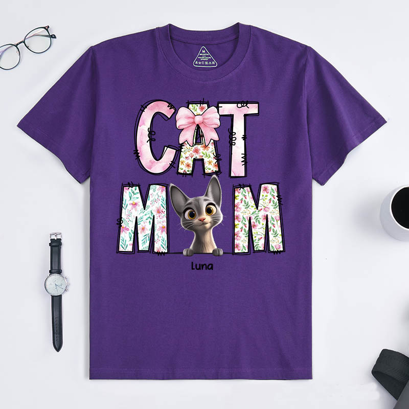 Personalized Cat Lover Just a Floral Girl with a Fluffy Boss Cat Mom T-Shirt