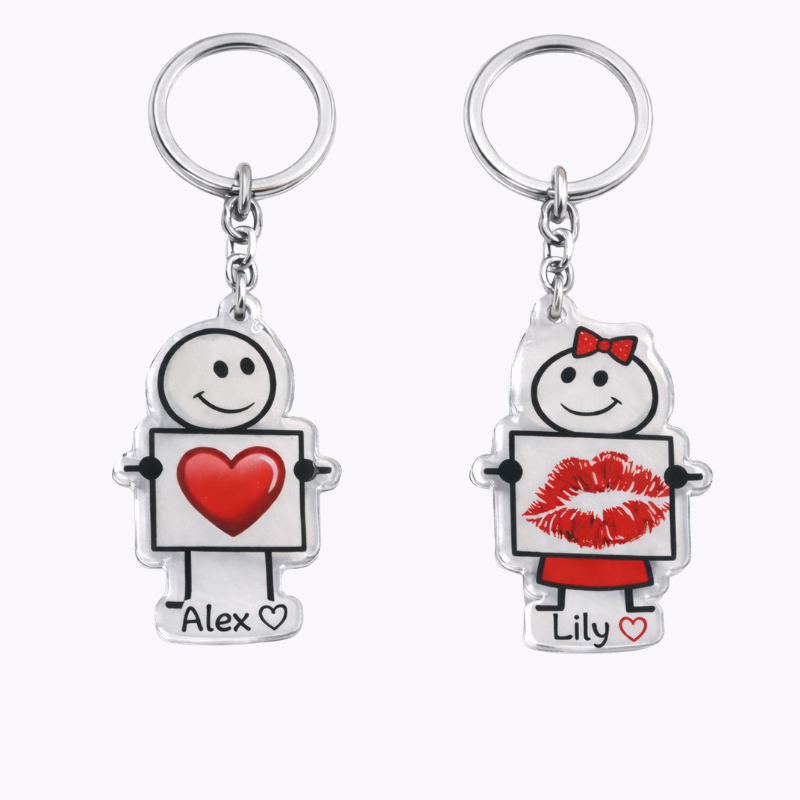 Personalized Minimalist Stick Figures Couple Keychain Custom Names Expressing Love Symbolic Holiday Gift for Couples