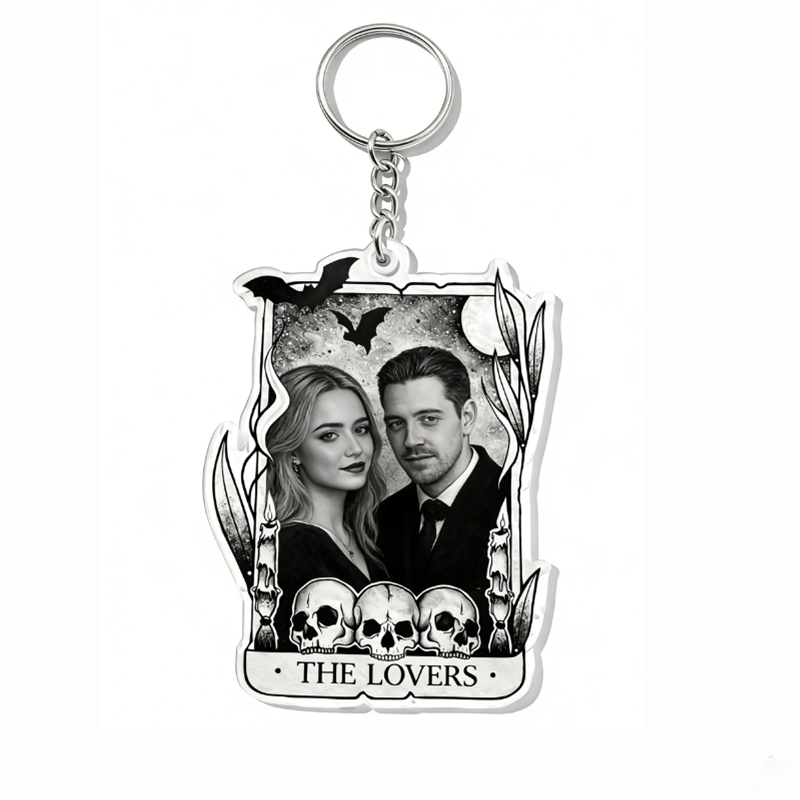 Personalized Couple Portrait Acrylic Keychain Custom Photo Elegant Holiday Gift for Lovers