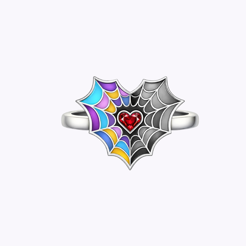 Personalized Birthstone Spiderweb Heart Ring Sterling Silver Ring Symbolic Jewelry Gift for Couples and Best Friends