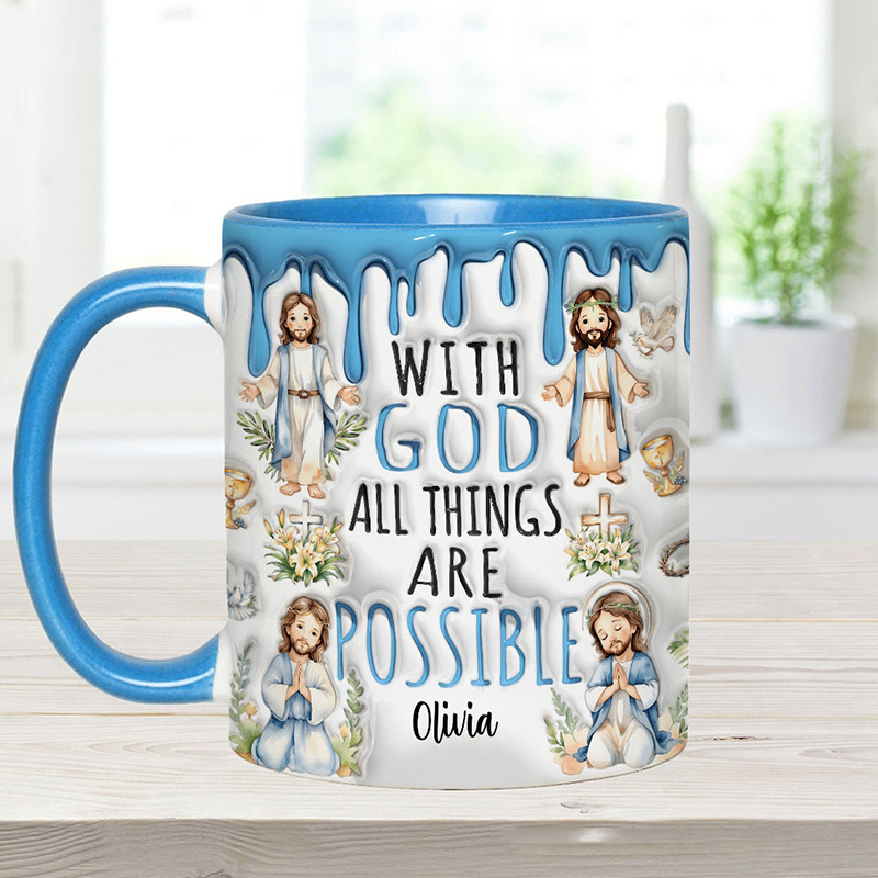 Personalized with God all Things are Possible Jesus Ceramic Mug with Name Religious Inspirational Gift Christian Gift for Jesus Lover