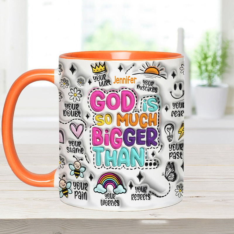Personalized God is so Much Bigger Ceramic Mug with Name Religious Inspirational Gift Christian Gift for Women and Girls