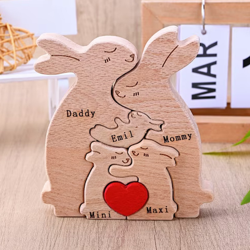 Personalized Wooden Rabbit Family Puzzle Bunny Family Decor New Mom Gift Easter Gift for Parents Anniversary Gift for Mom Grandma Couple
