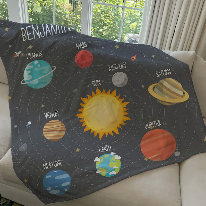 Personalized Solar System Blanket Custom Name Video Game Throw Blanket for Geek Lover