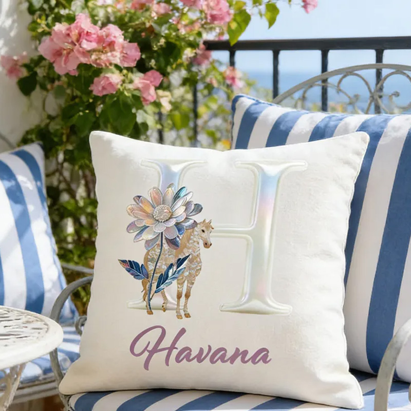 Personalized Horse Riding Birth Flower Initial Throw Pillow Cover with Name Home Decor Birthday Anniversary Gift for Horse Owner Lover Riding Lovers Equestrian Lovers