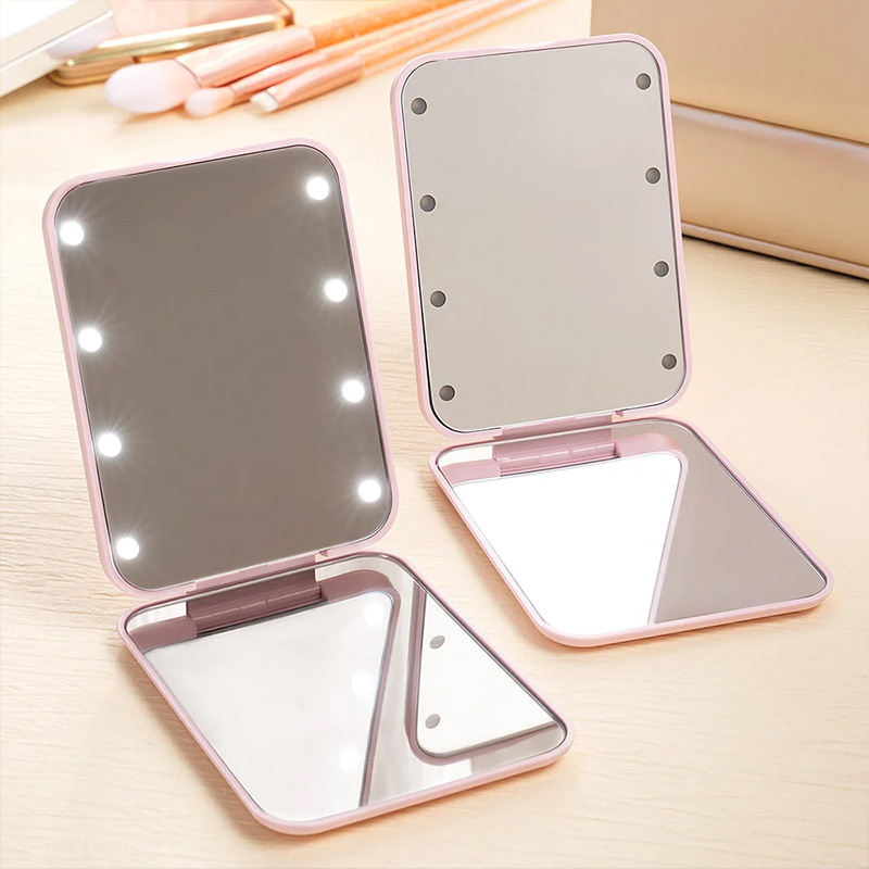 Personalized Cartoon Character Portable LED Double-Sided Compact Makeup Mirror with Birth Flower and Name Birthday Bridesmaid Gift for Women
