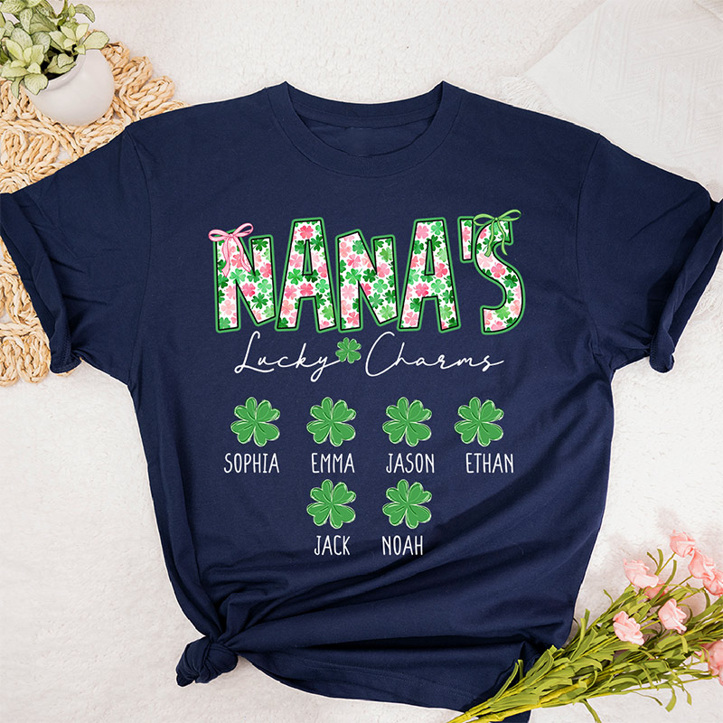 Personalized Nana’s Lucky Charms Shirt St Patrick’s Day Shamrock Family T-Shirt Gift for Grandma