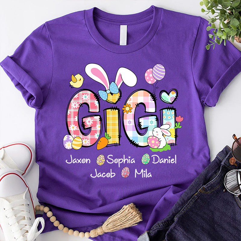 Personalized Bunny Easter Gigi Custom Gigi And Grandkids T-Shirt Gift for Grandma