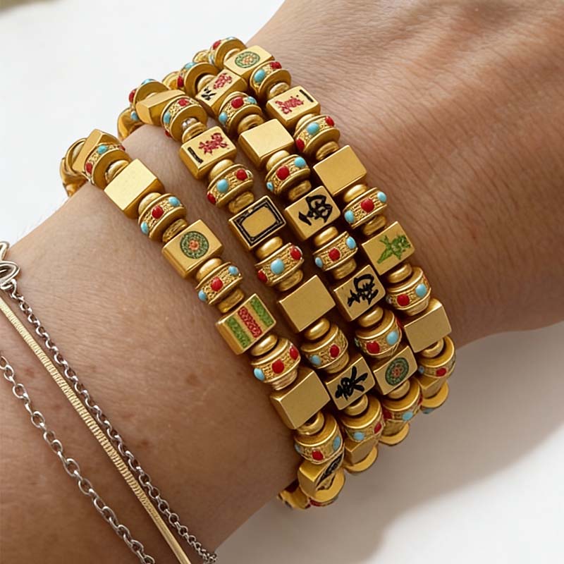 Gold/Silver Mahjong Tile Bracelet Luck & Prosperity MahJong Jewelry Mah Jongg Gift