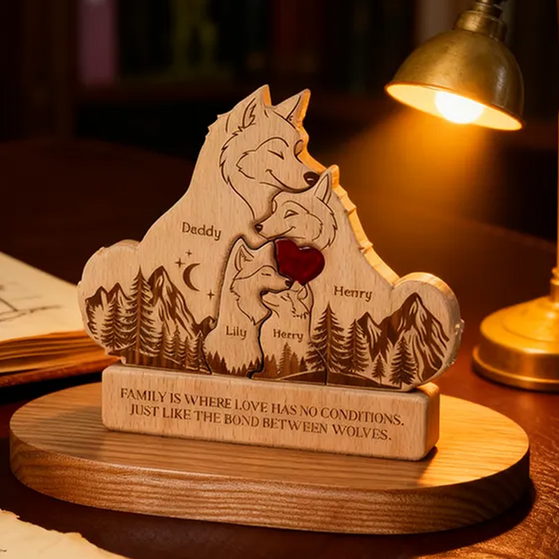 Personalized Wooden Wolf Family Puzzle Happy Wolf Family With Names